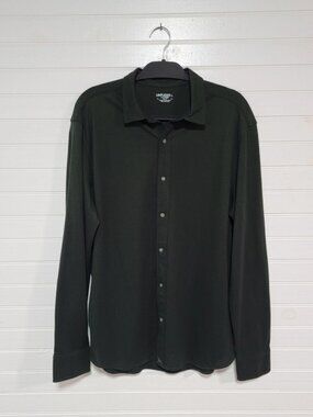 Untuckit Slim Fit Pique Polo Mens Size XL Button Up Shirt Dark Green Collared